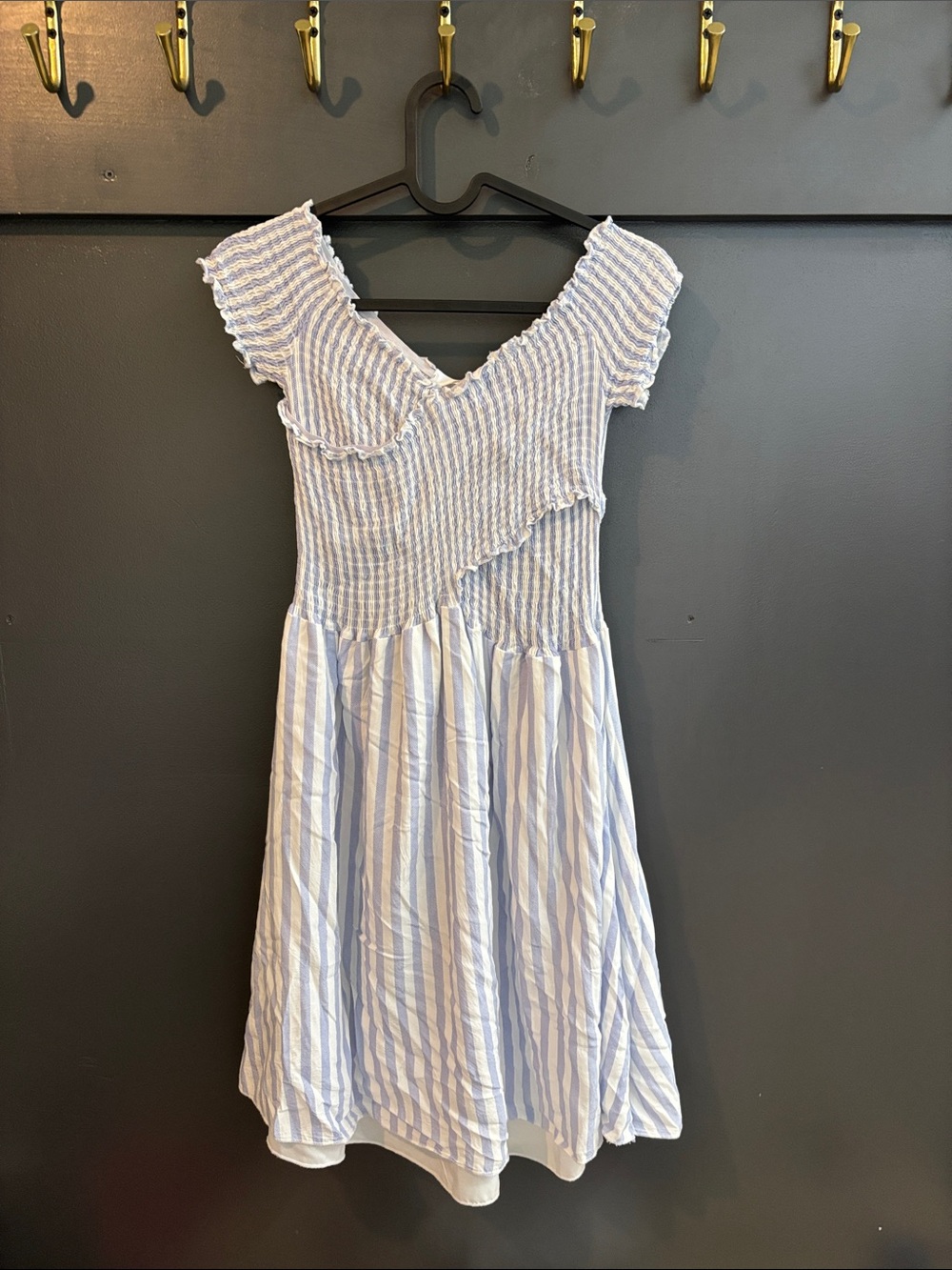 Striped Blue & White Smocked Mini Dress